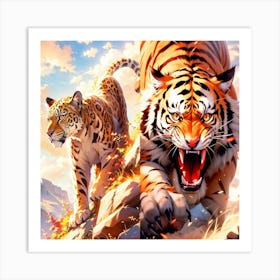 Tiger And Lion Art Print