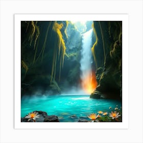 Mystical Waterfall In A Hidden Canyon Art Print