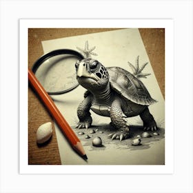 Pencil Drawing Of A Turtle Art Print