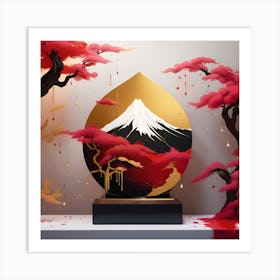 Japanese Mountain Textured Monohromatic Art Print