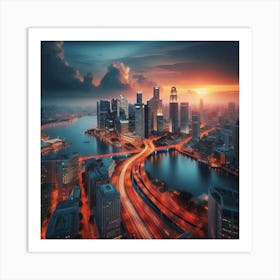 Singapore Cityscape At Sunset Art Print