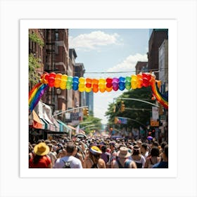 Crowds Of People In Rainbow Attire Fill The Streets Of A Bustling Urban Center At The Multiracial Pr (1) 1 Art Print