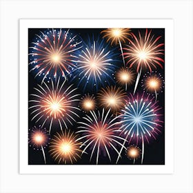 Fireworks On Black Background Art Print