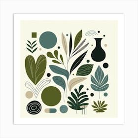 Scandinavian style, Green leaves 3 Art Print