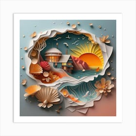 Nice Landscape In Paper Art Work 5 Art Print