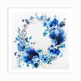 Blue Floral Wreath Art Print