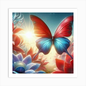 Butterfly With Flowers 17 Art Print