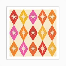 Mid Century Atomic Starbursts on Harlequin Diamonds Art Print