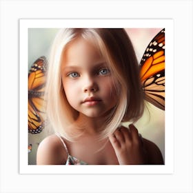 Little Girl With Butterflies Art Print