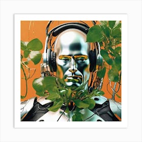 Robot With Plants Art Print