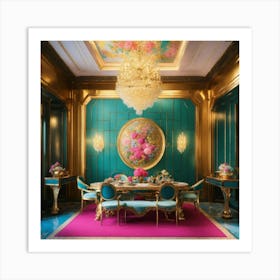 Gold And Blue Dining Room Art Print