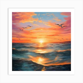 Sunset Seagulls 1 Art Print