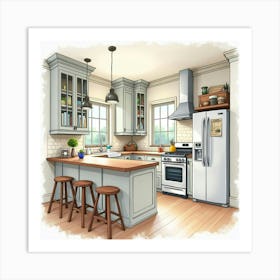 Watercolor Kitchen, Classic Charm With Modern Touch 1 Art Print