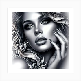 Beautiful Woman In Black And White Art Print