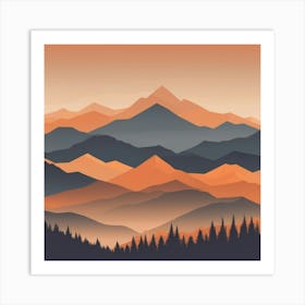 Misty mountains background in orange tone 53 Art Print