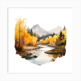 Watercolor Autumn Landscape Art Print