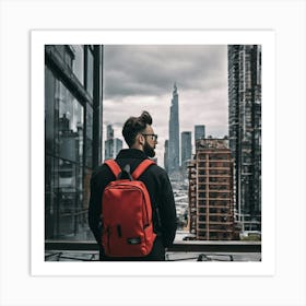 Man With Backpack Art Print