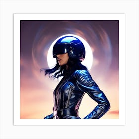 Woman Wearing A Helmet Art Print