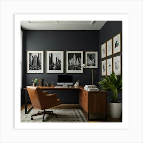 Home Office With Black Walls Art Print