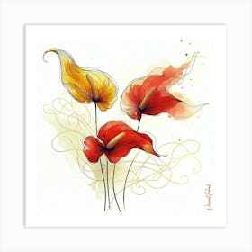 Red Anthuriums Flowers II. Art Print