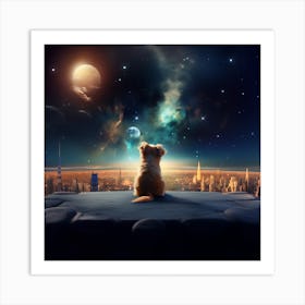 Dog Looking At The Stars Art Print