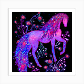 Purple Floral Horse Silhouette Art Print