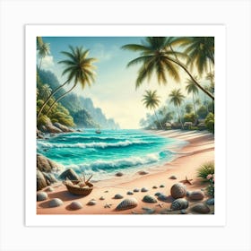 Beach With Palm Trees Art Print