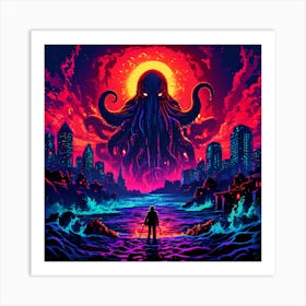 Retro Pop of Cthulhu Rises Art Print