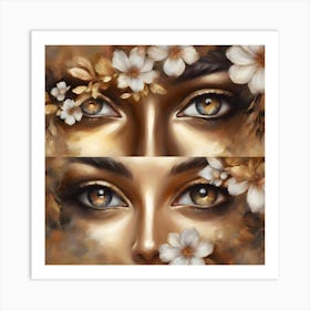 Two Faces With Flowers Art Print