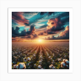 Cotton Field At Sunset Art Print