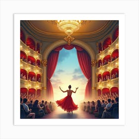 Elegant Watercolor Of An Italian Opera House With A Glamorous Performance Art Print