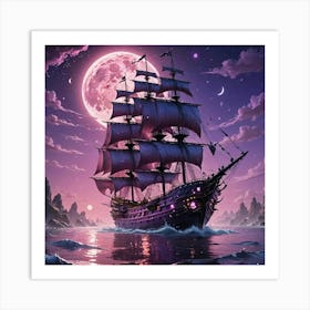 Ship In The Moonlight Art Print