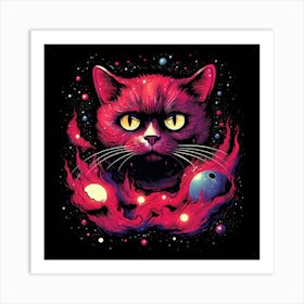 Red Cat In Space Art Print