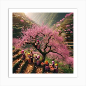 Cherry Blossoms Bloom Behind The Hill Art Print