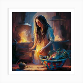 Woman Cooks In The Kitchen Art Print