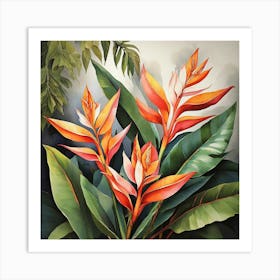 Flower Motif Painting Heliconia Art Print 2 Art Print