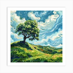 The Tree over the Meadows Oil Painting Art Print