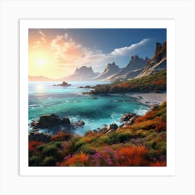 Landscape Ocean and Mountains Art Print