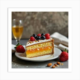 Cake With Berries And Champagne Art Print