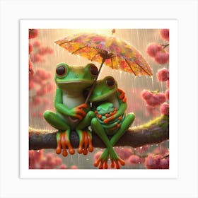 Frogs In The Rain Art Print