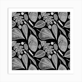 Leaves Flora Black White Nature Art Print