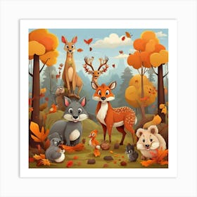 Cartoon Animals In The Forest Art Print