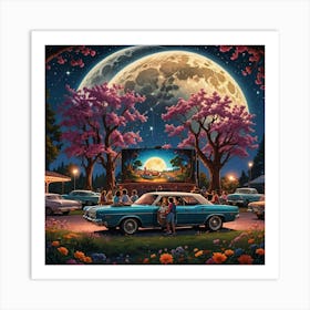 Moonlight Drive In Art Print