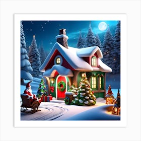 Christmas House In The Snow Art Print