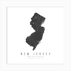 New Jersey Mono Black And White Modern Minimal Street Map Square Art Print