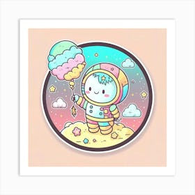 Boy Astronaut Cotton Candy Childhood Fantasy Tale Literature Planet Universe Kawaii Nature Cute Clouds Art Print