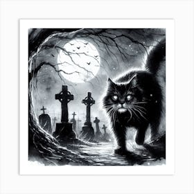 Black Cat In A Cemetery Art Print