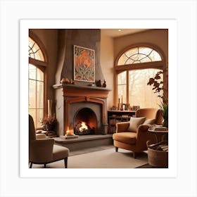 Living Room With A Fireplace Art Print