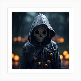 Skeleton In The Rain Art Print