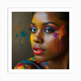Young African Woman With Colorful Paint Art Print